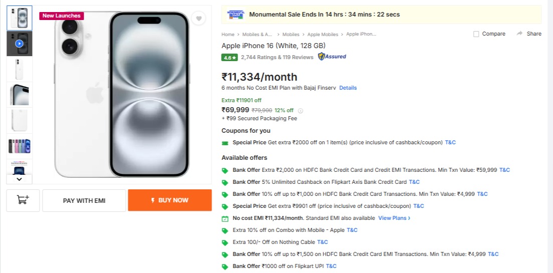 Flipkart Discount Offer on iPhone 16  