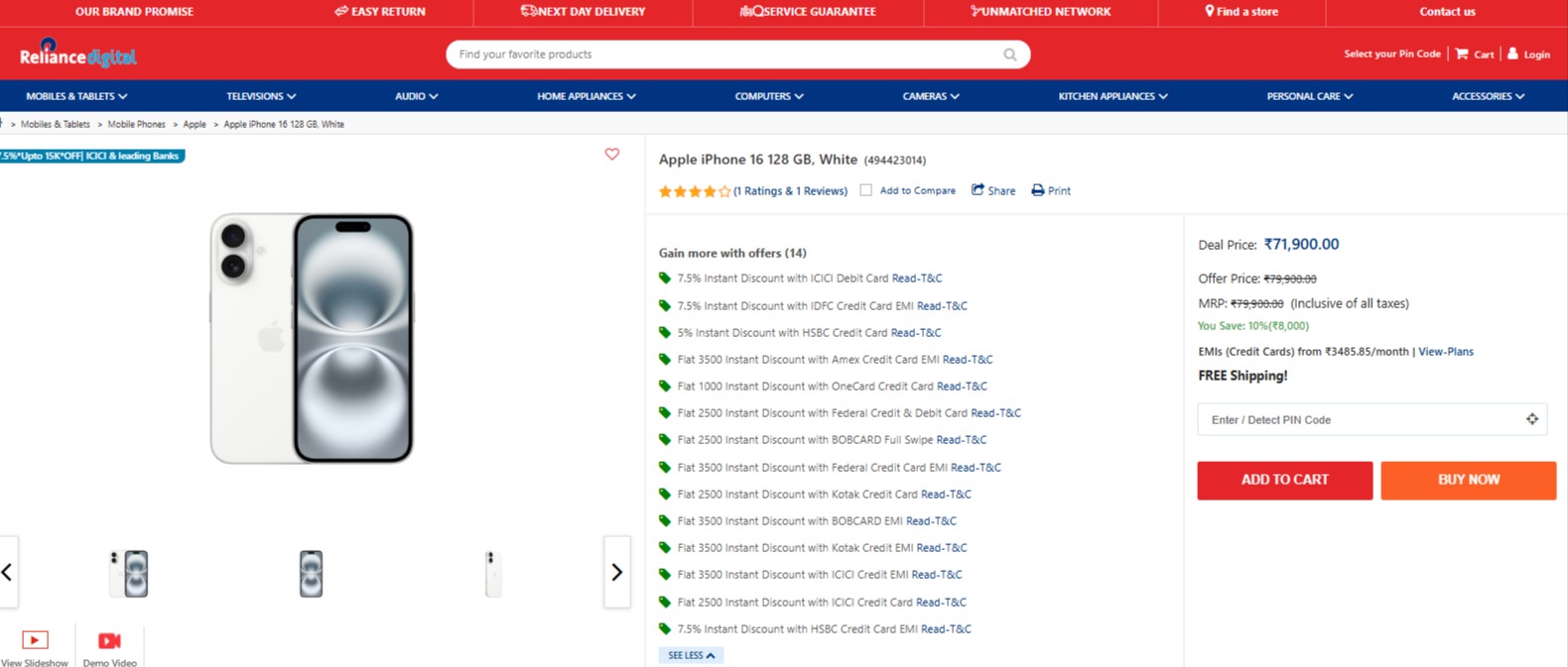 Reliance Digital Discount Offer on iPhone 16