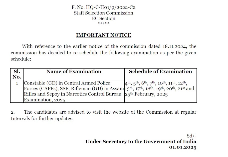 SSC GD Exam Date Out