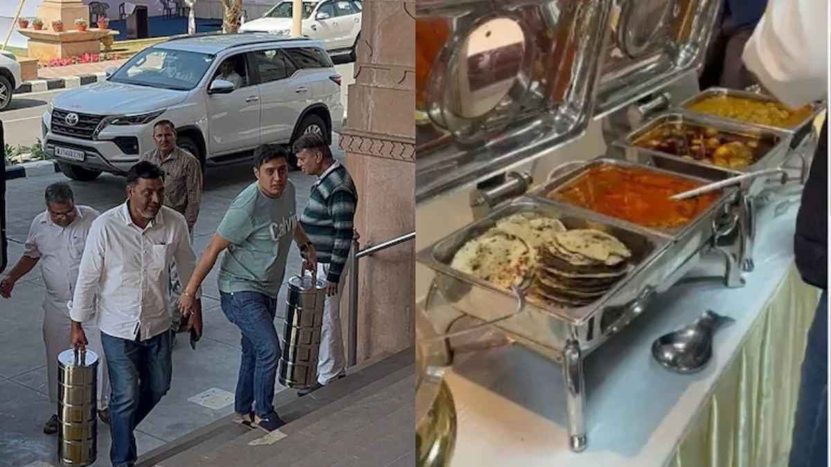 विधानसभा में खाना पहुंचाते कार्यकर्ता