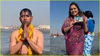 mahakumbh 2025 dinesh lal yadav nirahua take holy dip sangam aamrapali dubey also visited