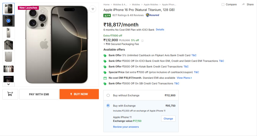 Flipkart Best Deal on iPhone 16 Pro