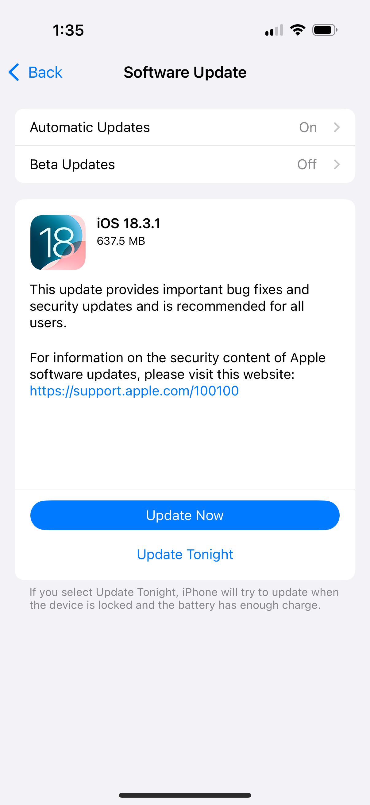  Apple iOS 18.3.1 update