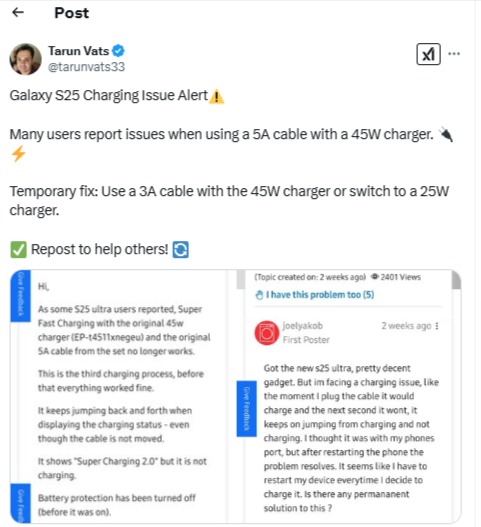 Samsung Galaxy S25 Ultra Charging Issue