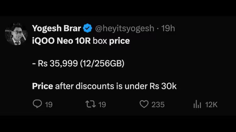 What can be the price of iQOO Neo 10R