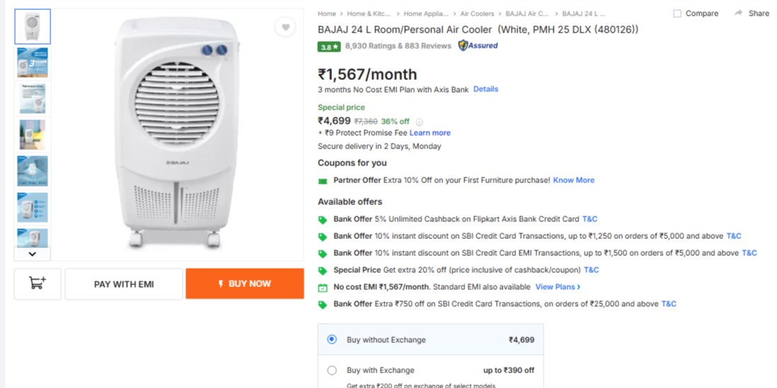 BAJAJ 24 L Room/Personal Air Cooler 