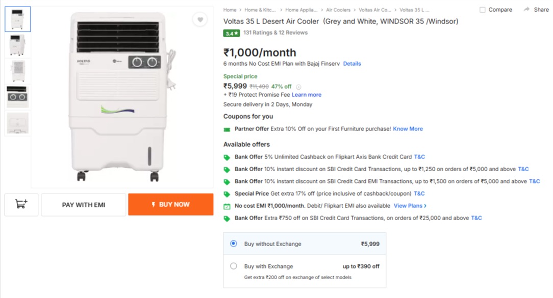 Voltas 35 L Desert Air Cooler  