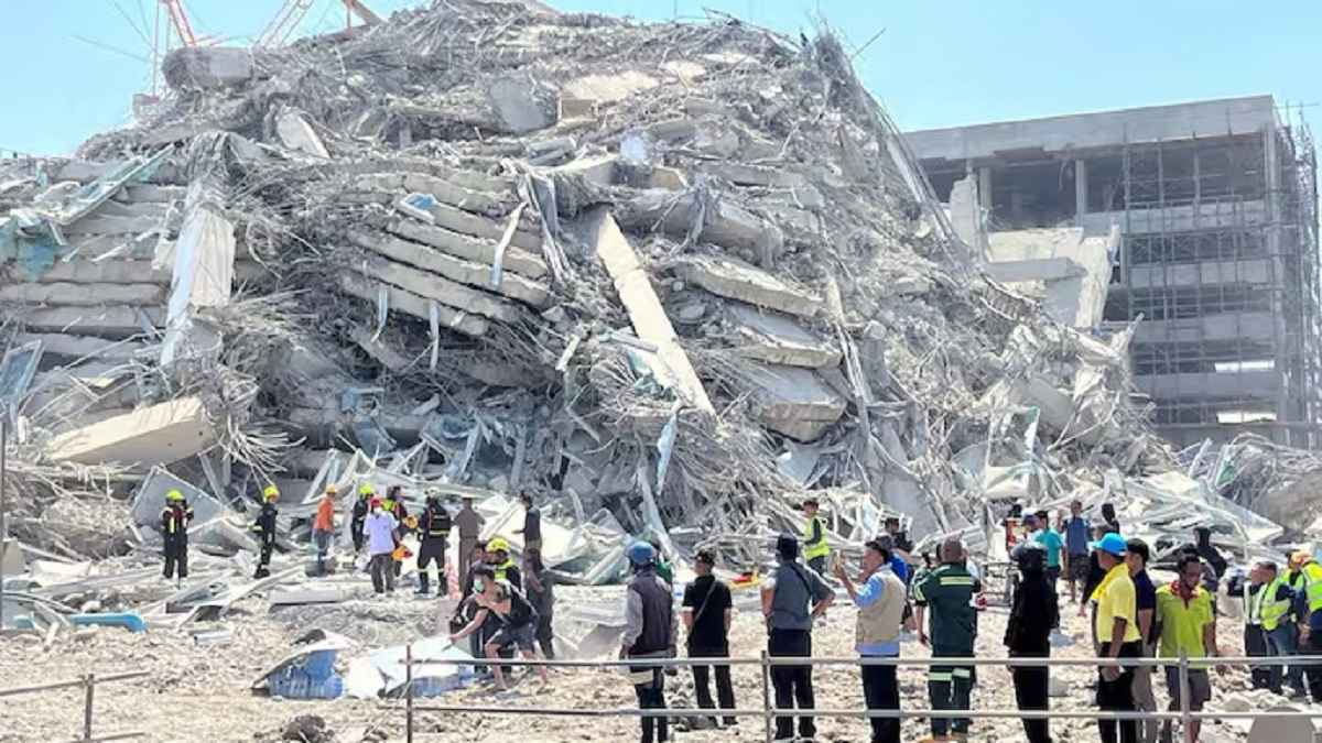 Building collapsed after the tremors of a strong earthquake