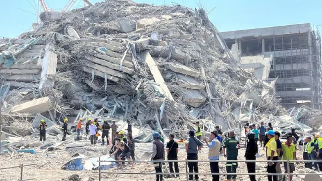 Building collapsed after the tremors of a strong earthquake
