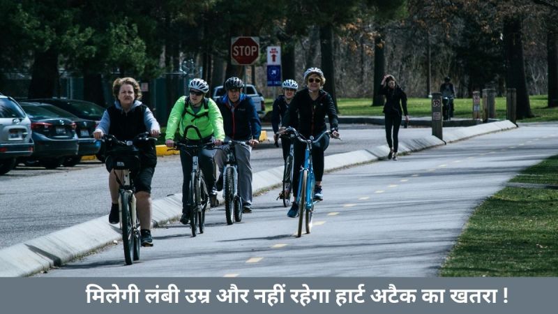 A person cycling on a peaceful road, symbolizing the health benefits of cycling for weight loss, heart health, and a longer life