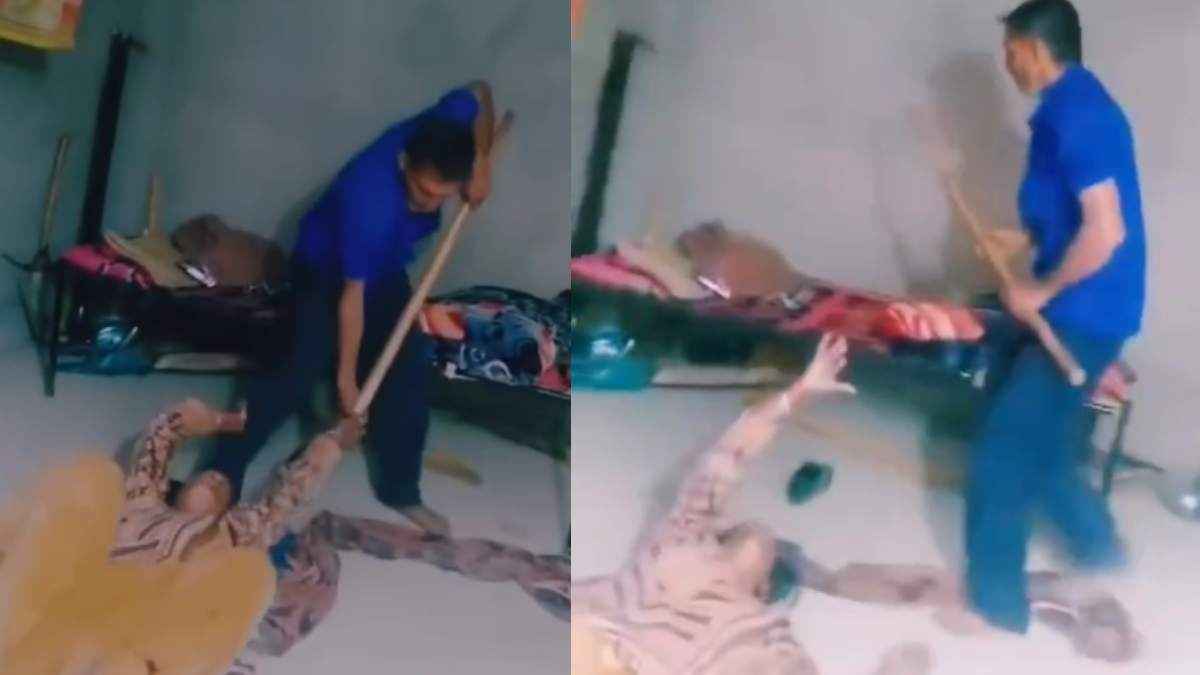 लाठी से पत्नी को पीटता रहा हैवान पति, चिल्लाती रही लड़की; पुलिस तक पहुंचा वीडियो और...