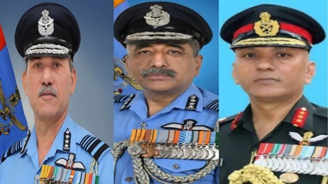 Air Marshal Narmdeshwar Tiwari, Air Marshal Ashutosh Dixit and Lieutenant General Prateek Sharma