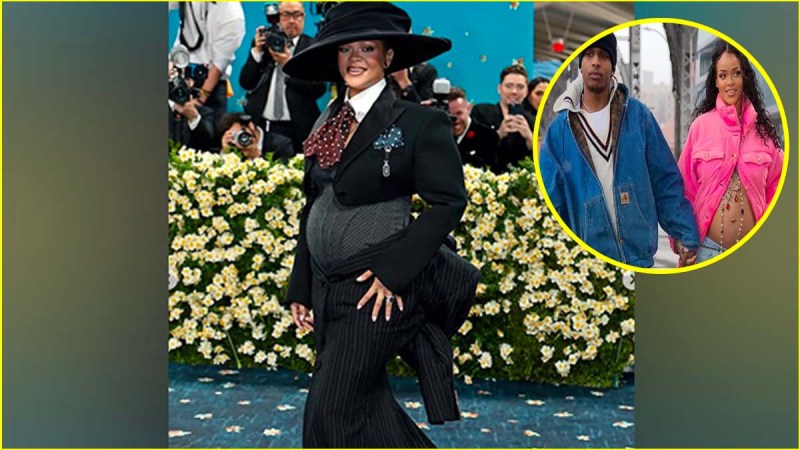 met gala 2025 pop singer rihanna shows off baby bump announced third pregnancy