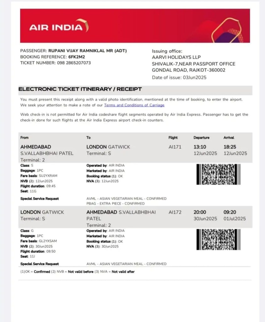 Vijay Rupani Air Ticket