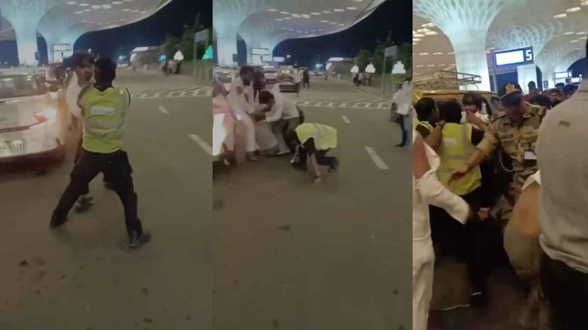 Mumbai airport video, drivers guards fight cctv footage, Mumbai airport parking video, mumbai news, maharashtra news