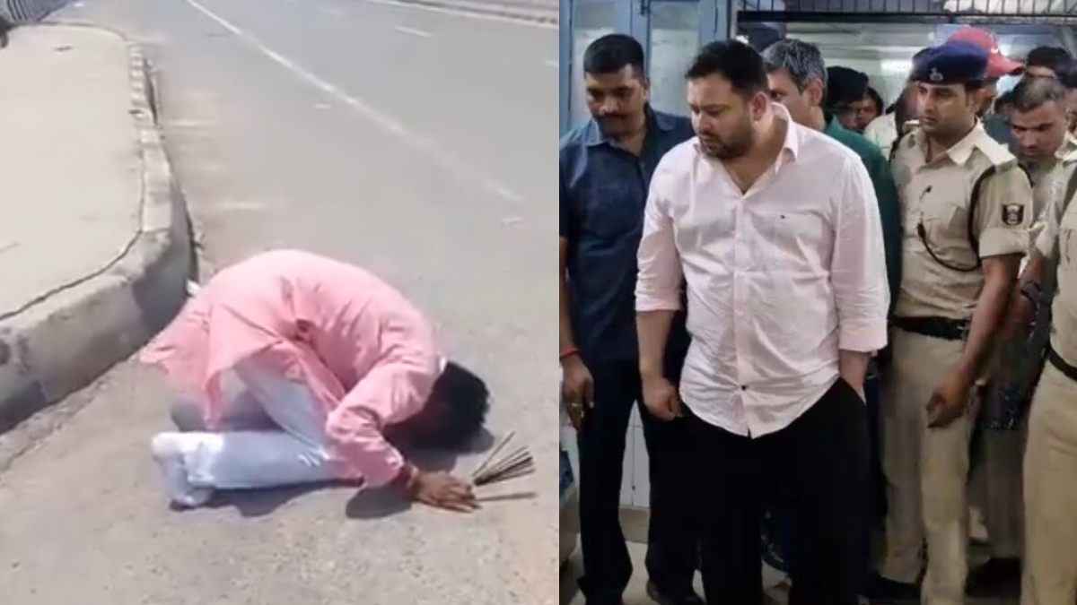 एक्सीडेंट में बचे तेजस्वी यादव तो सड़क की पूजा करने लगे नेता, वायरल हो रहा वीडियो