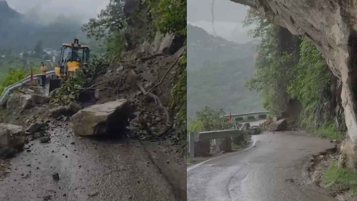नैना देवी के पास लैंडस्लाइड का वीडियो आया सामने, सड़क जाम होने से कई श्रद्धालु फंसे