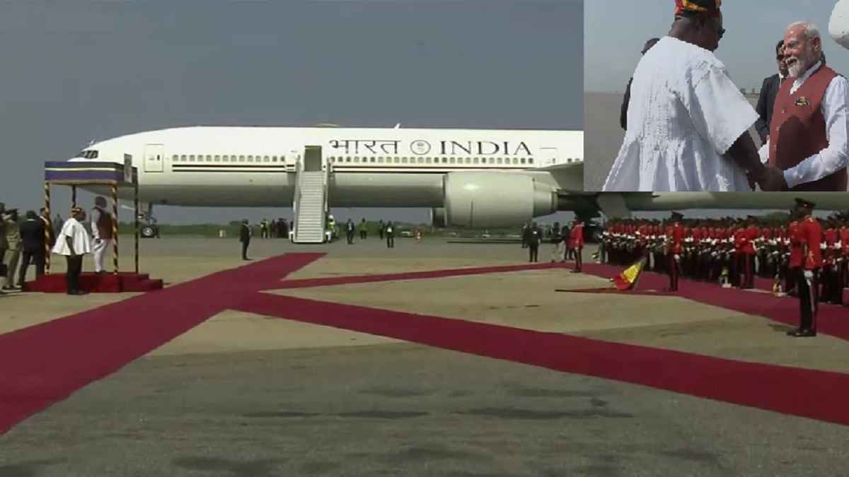 प्रधानमंत्री नरेंद्र मोदी का घाना पहुंचने पर 21 तोपों की सलामी, राष्ट्रपति जॉन महामा ने किया स्वागत