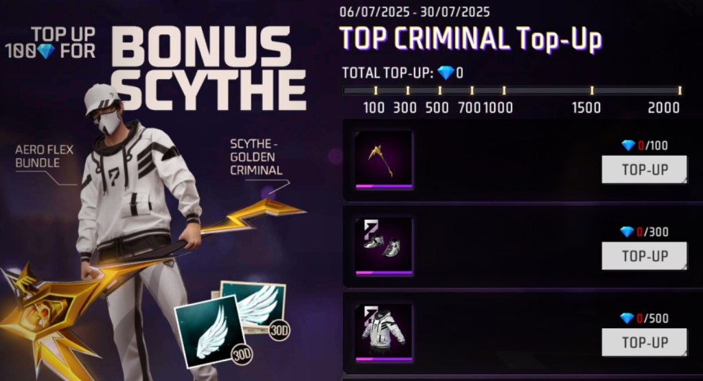 Free Fire MAX, Free Items, Bonus Scythe