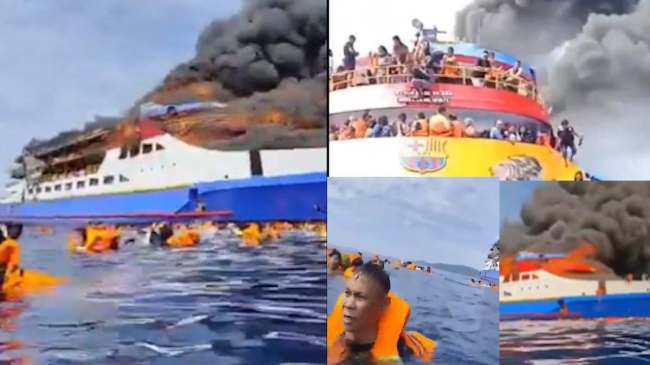 indonashiya ferry on fire