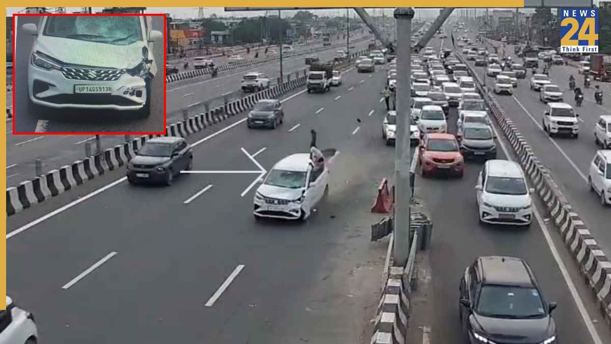 दिल्ली मेरठ एक्सप्रेस-वे पर बेकाबू कार ने ट्रैफिक पुलिस को उड़ाया, CCTV में कैद हुई घटना