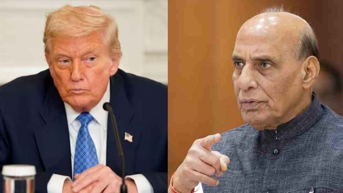 रक्षा मंत्री राजनाथ सिंह ने डोनाल्ड ट्रंप पर निशाना साधा।
