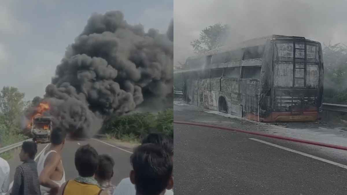 जालोर में भीषण सड़क हादसा, चलती बस में लगी आग, 2 बाइक सवारों की मौत