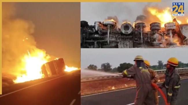 बरेली-जयपुर हाईवे पर ट्रक में भयंकर आग, सड़क पर फैला केमिकल, देखें खौफनाक वीडियो Uttar Pradesh