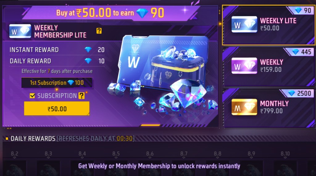 Free Fire MAX, Free Fire Membership