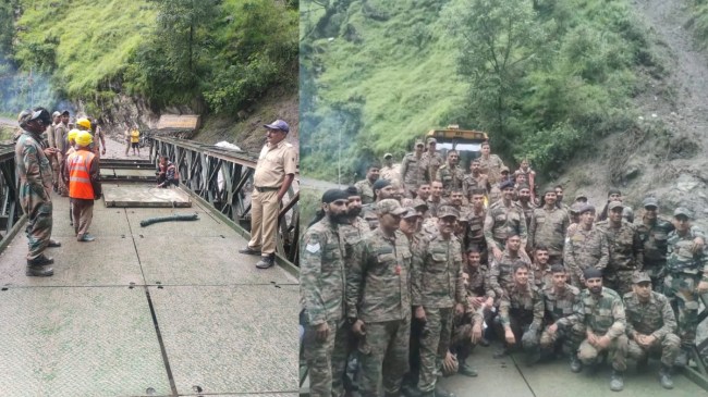 धराली में बीआरओ ने सेना ने बनाया वैली ब्रिज।