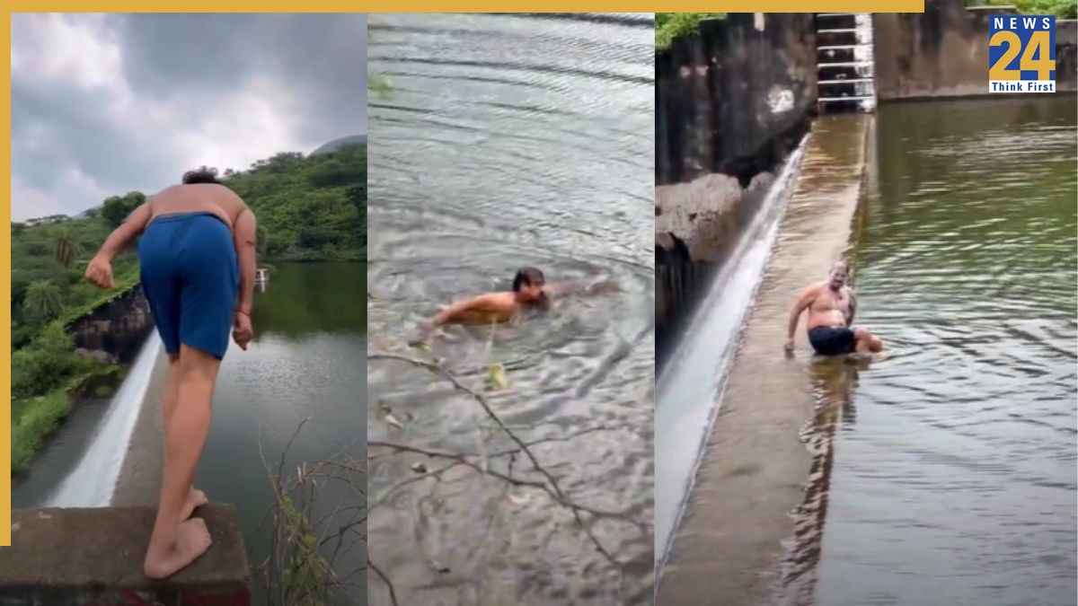 25 फीट गहरे बांध में छलांग लगाकर तैरे पूर्व मंत्री राजेंद्र सिंह गुढ़ा, वीडियो वायरल