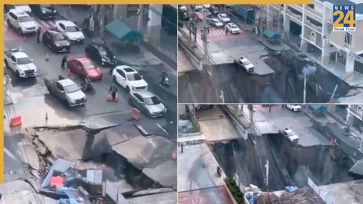 Viral Video: चलती गाड़ियों को निगल गई सड़क, डर जाएंगे बैंकॉक की सड़कों का हाल देख कर