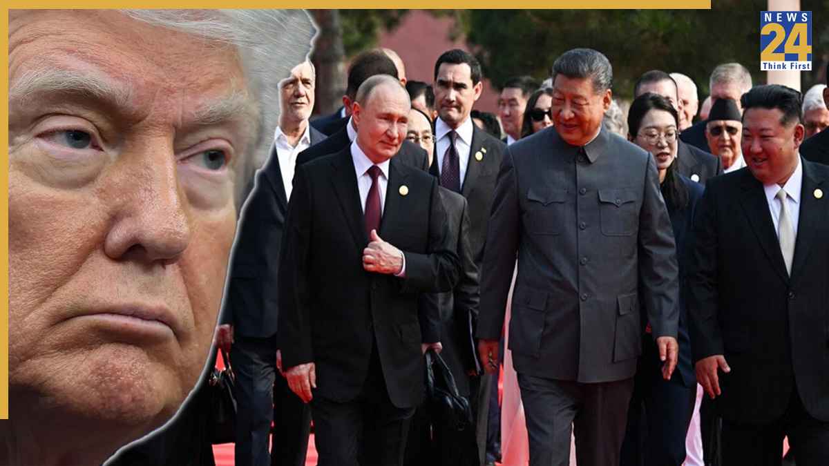 Donald Trump, China Victory Parade,Xi Jinping, Vladimir Putin, Kim Jong Un, Anti-US conspiracy, Beijing military parade, World War II anniversary, China-Russia-North Korea alliance, Geopolitical tensions, Military display, US-China relations, Ukraine war, Global diplomacy, Tiananmen Square, चीन-रूस संबंध,अमेरिका-चीन व्यापार युद्ध