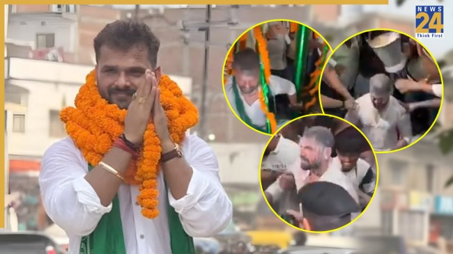 Khesari Lal Yadav, Khesari Lal bathed with 200ltr milk