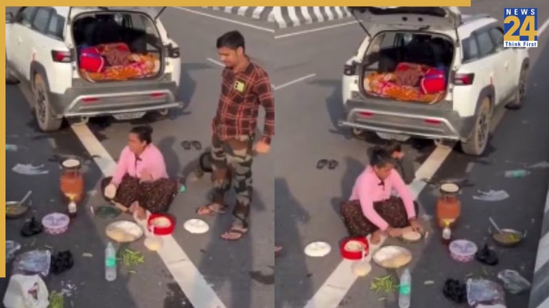 गाडी साइड लगाई और सडक पर बना दिया किचन. Image Source Social Media