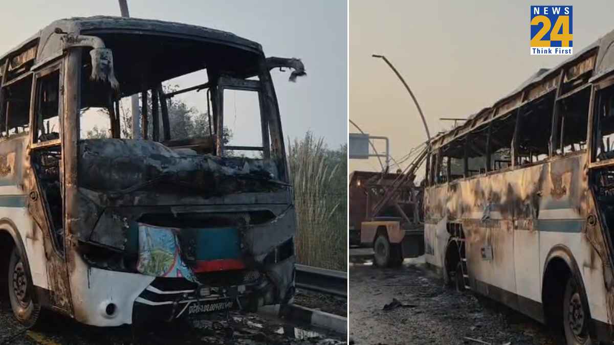 आगरा–लखनऊ एक्सप्रेस-वे पर यात्रियों से भरी बस में लगी आग, कूदकर बचाई जान