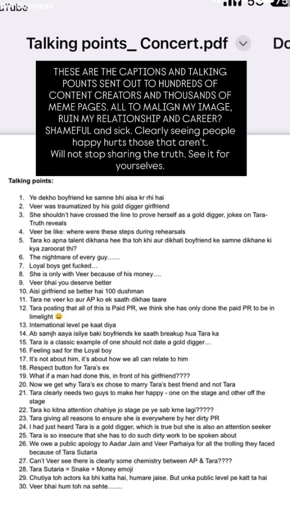 tara Sutaria Instagram Story