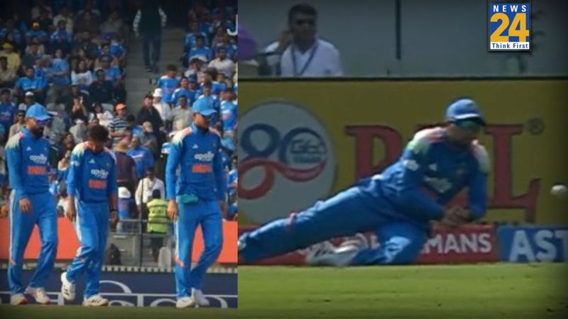 कुलदीप यादव कैच छोड़ते हुए