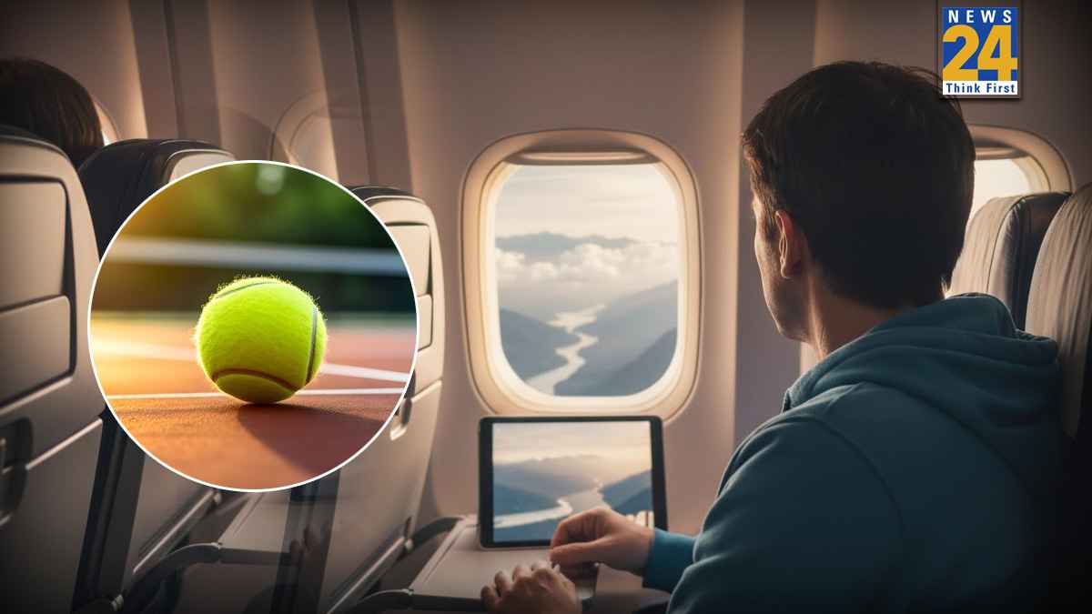tenis ball in plane