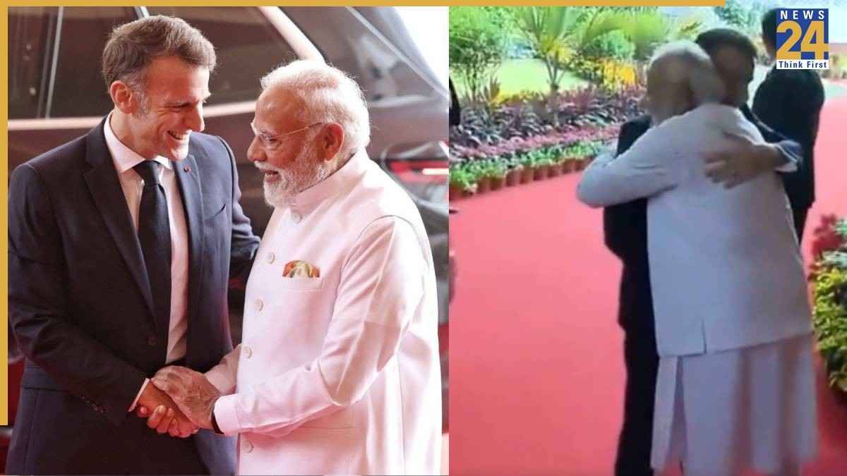 फ्रांस के राष्ट्रपति इमैनुएल मैक्रों के कार से उतरते ही PM मोदी ने लगाया गले, VIDEO में देखें कैसे गर्मजोशी से किया स्वागत
