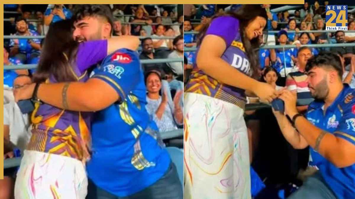 IPL 2026: हाई वोल्टेज मैच में दिखा 'इश्क ड्रामा'! MI फैन ने KKR Fan को किया प्रपोज, वीडियो वायरल