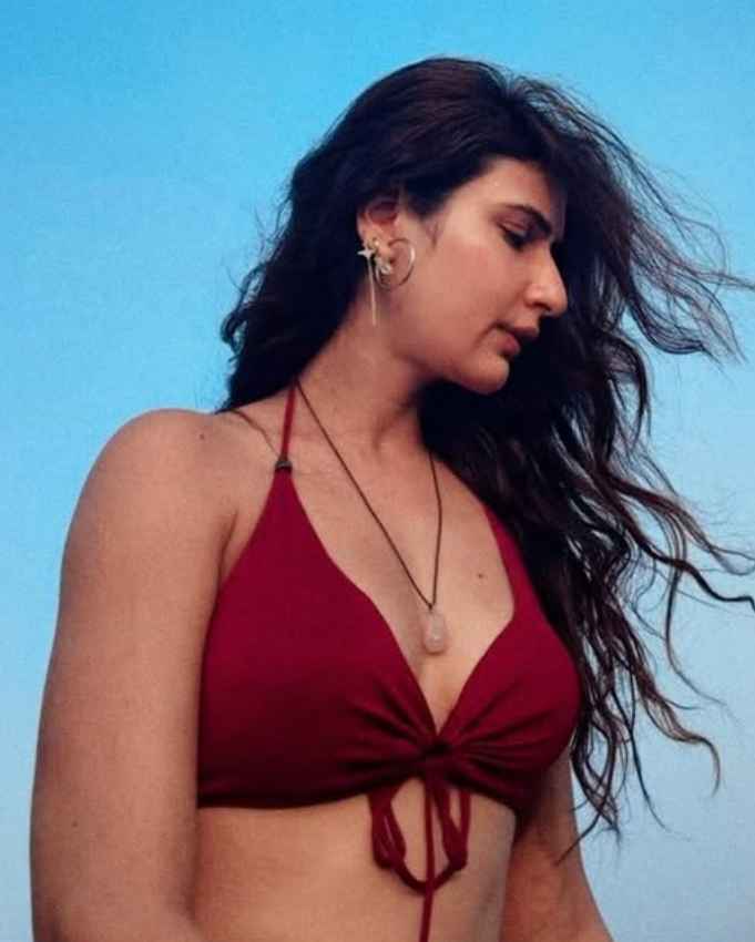वाइन कलर की बिकनी