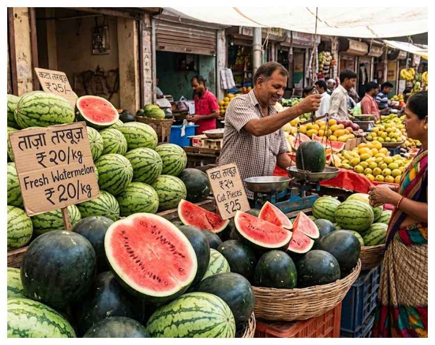 भारत में सस्ता है स्वाद: महज ₹10 से ₹35 में तरबूज