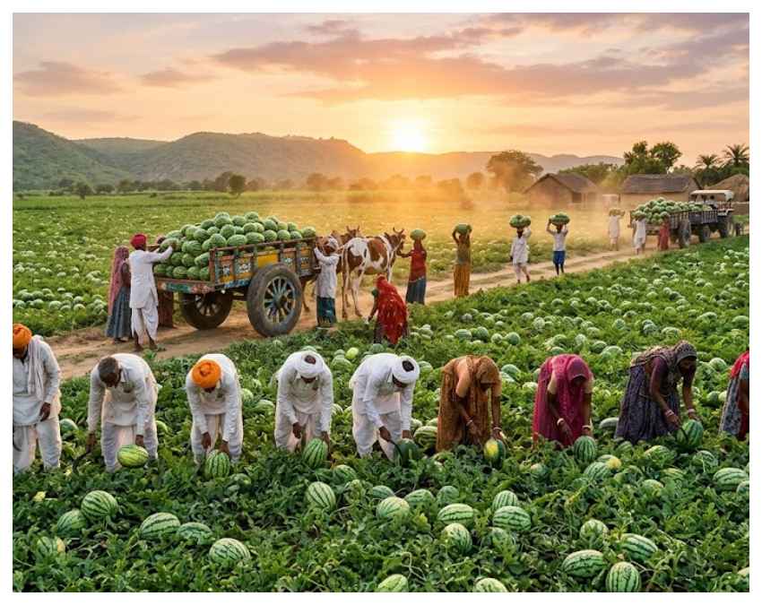 उत्पादन में भारत का दबदबा: लाखों टन तरबूज की पैदावार