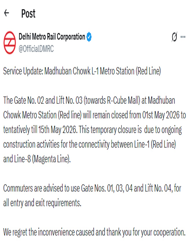 Delhi Metro, Madhuban Chowk Metro Station, DMRC Advisory, Red Line Metro, Delhi Metro Update-1-2
