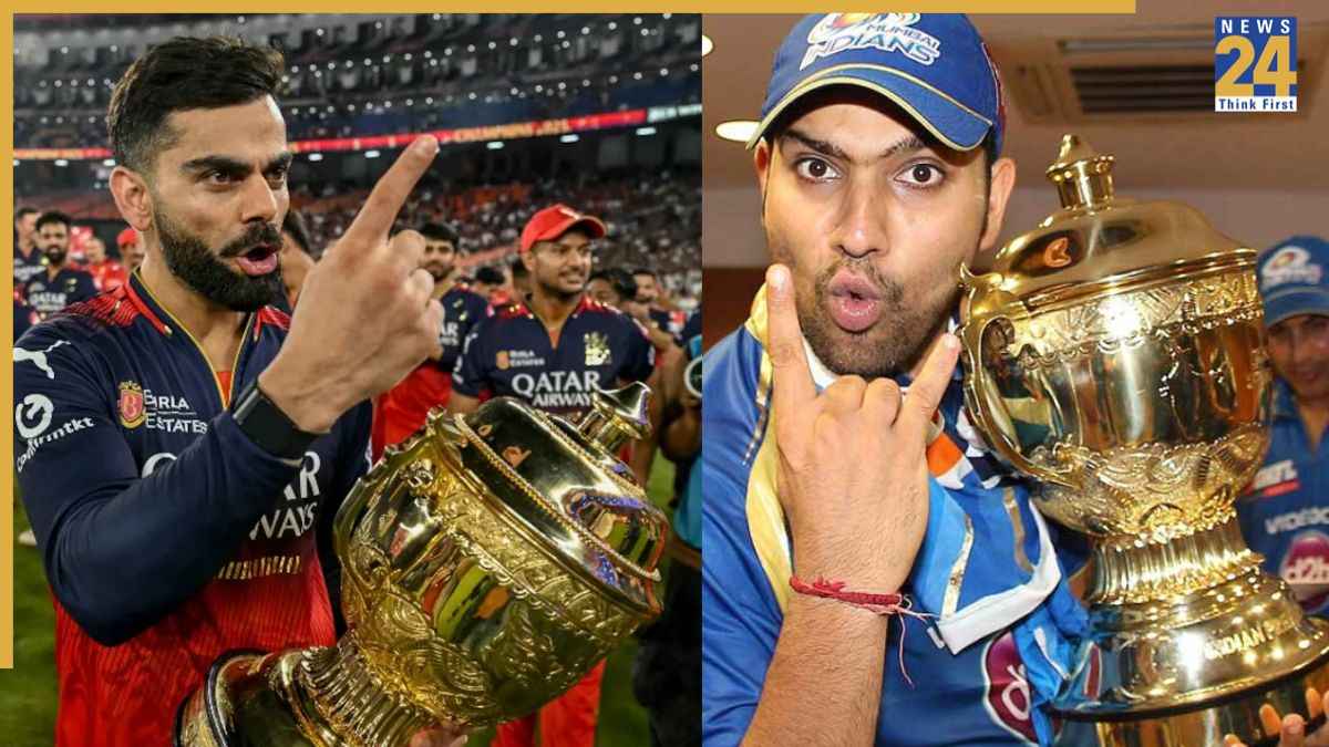 Virat Kohli Rohit Sharma IPL Trophy