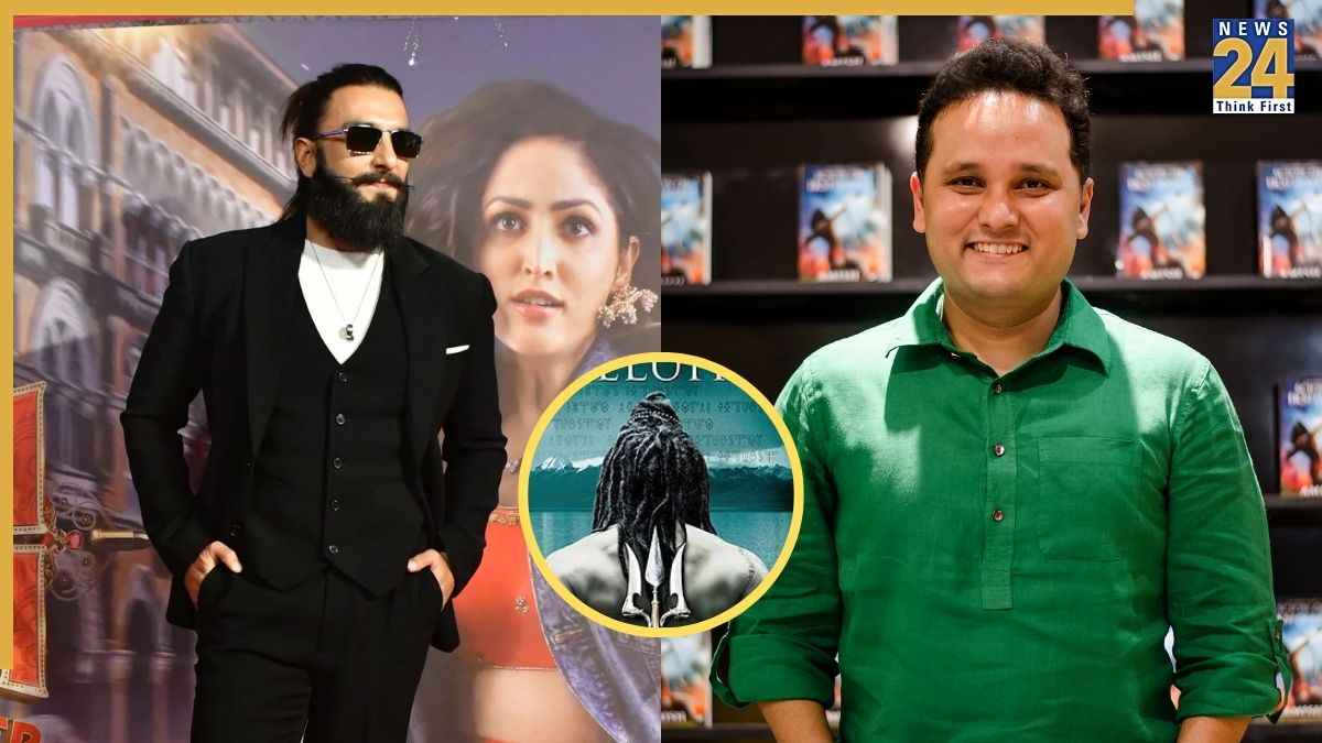 ranveer singh with amish tripathi book