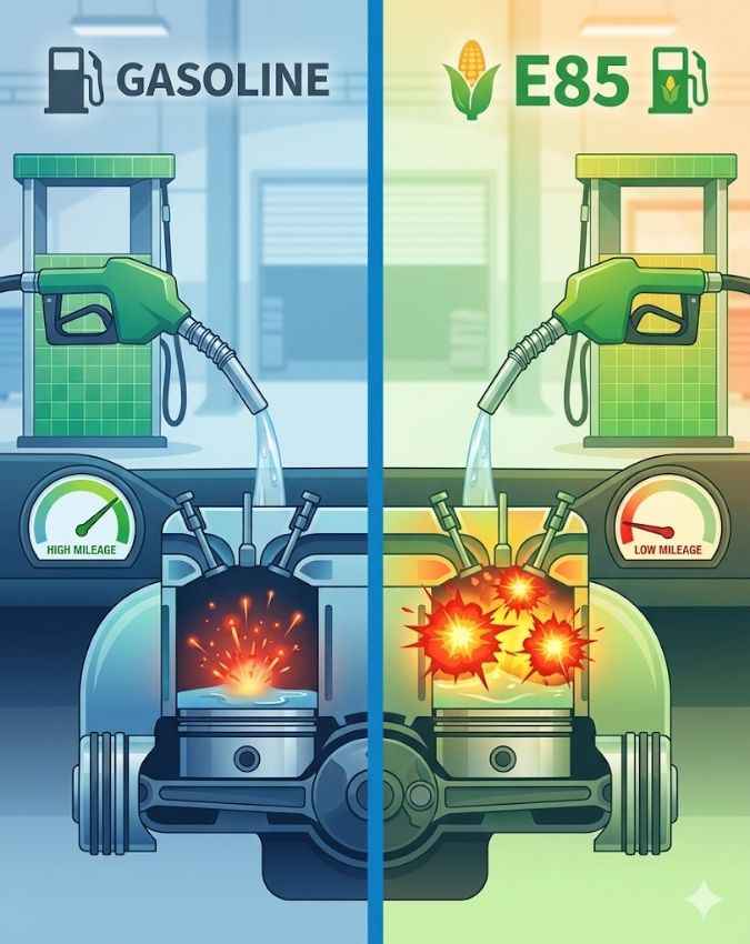 E85 पर माइलेज कम क्यों मिलता है?