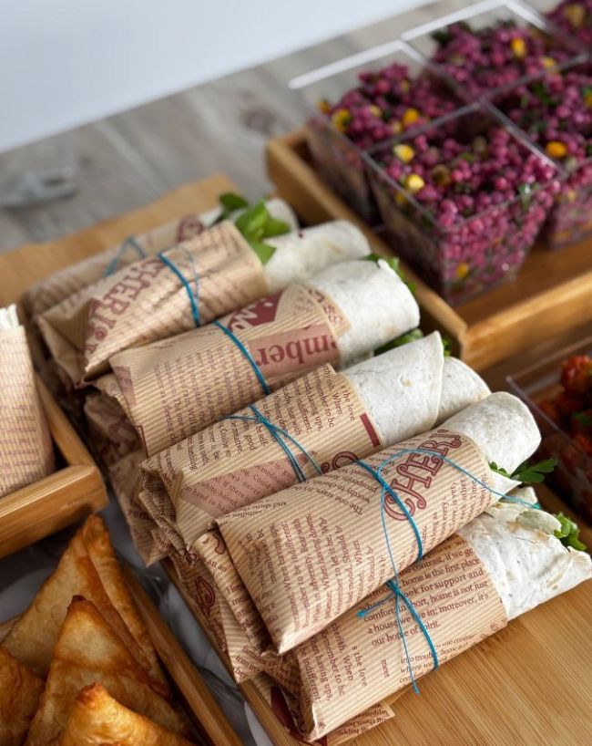 Wrapping food in newspaper ink-1-2-3-4-5-6-7
