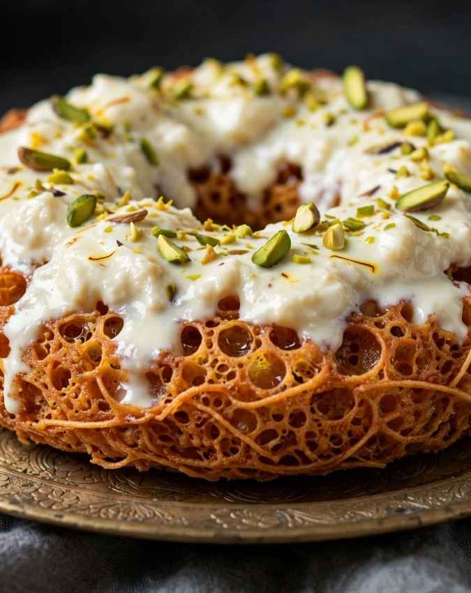 सावधानी से घेवर निकाले